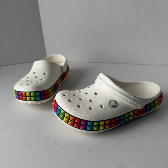 CROCS Shoes - CROCS Rainbow 3D Clogs with Multicolor Pyramid Stud Spikes Women’s 7 Men’s 5